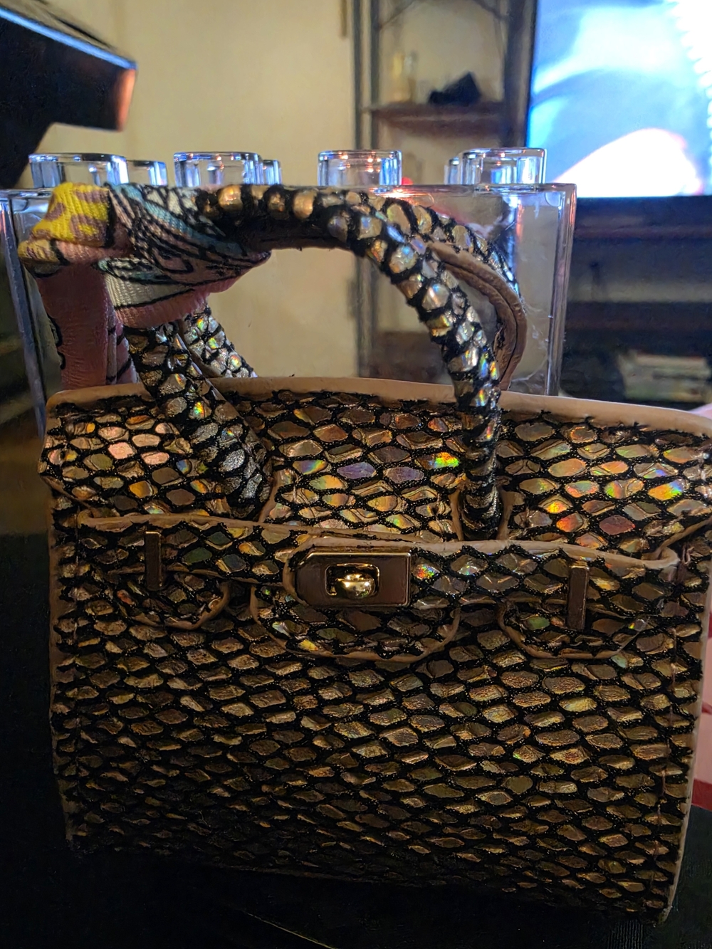 Source Unknown Pink Holographic Mini Tote with Black Accents - Picture 3 of 5